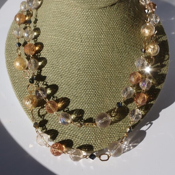 Women`s gold tone beaded double layer necklace. - Picture 1 of 3